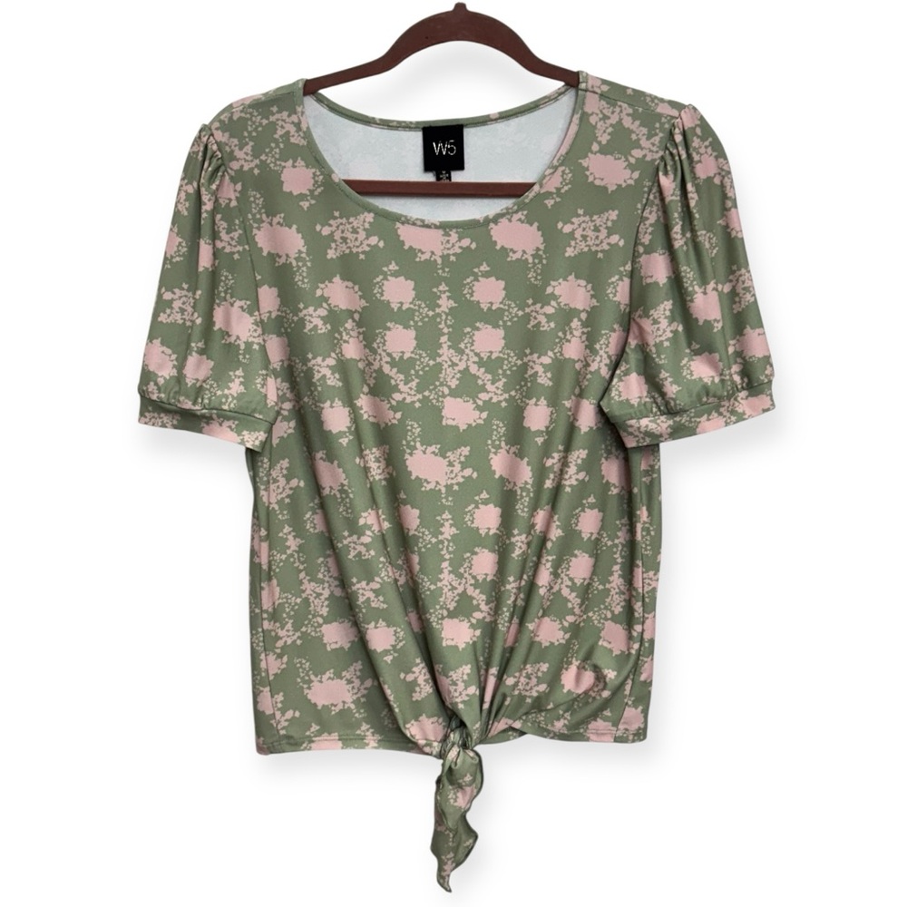 Anthropologie: W5 Women’s Olive and Pink Patterned Tie-Front Blouse Size M *2100